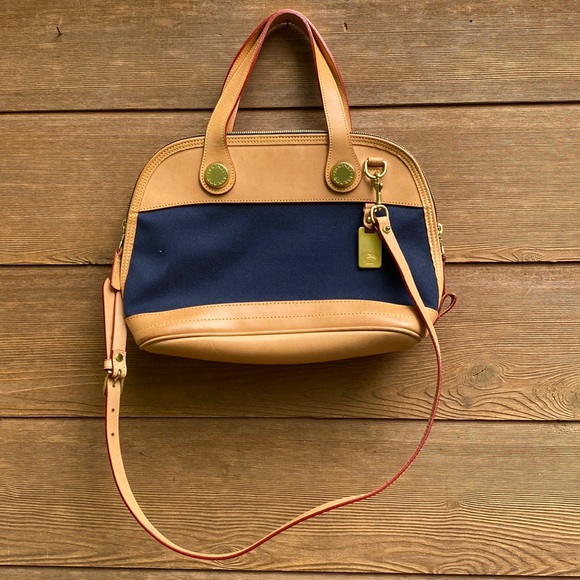 Dooney & Bourke Navy and Tan Satchel - Picture 1 of 9